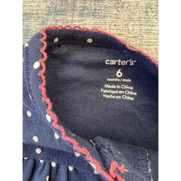 NWT! Carter’s Blue White Polka Dot Strawberry Romper 6 Months - Picture 4 of 5